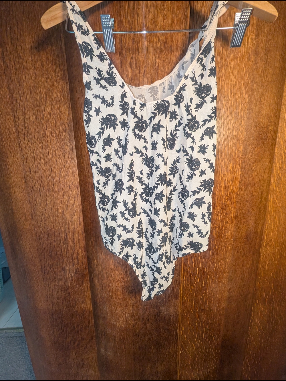 Vintage-Inspired Sheer Mesh Floral Bodysuit | Black & Nude | Fits Large